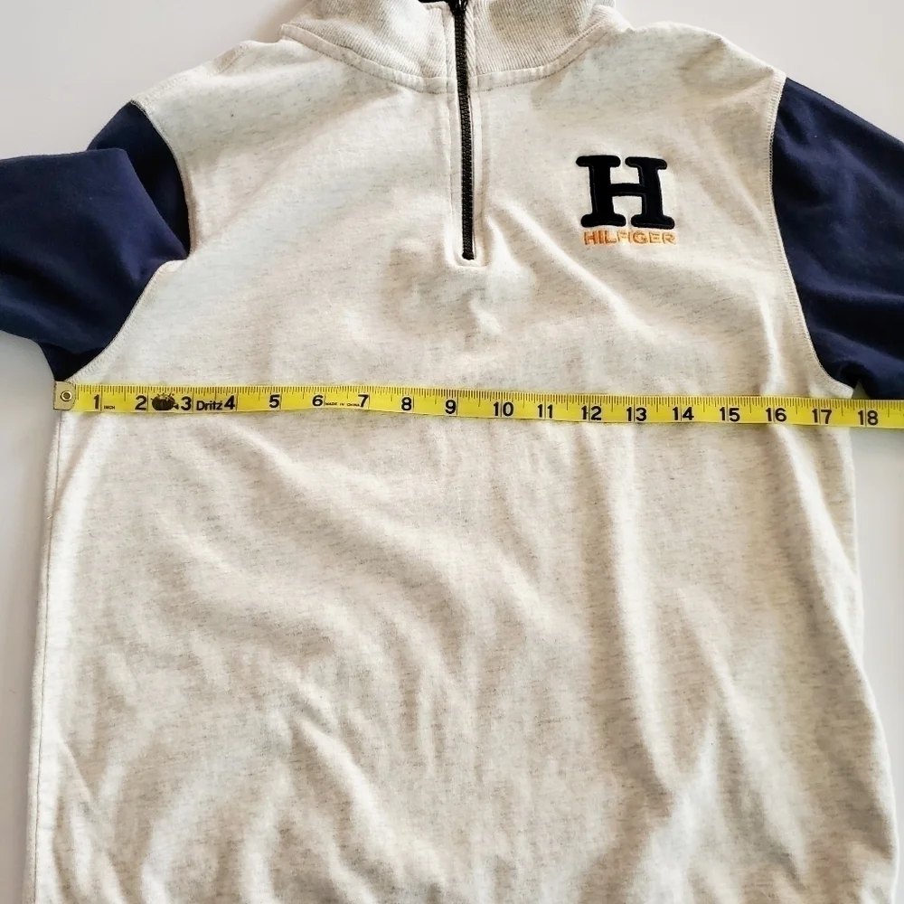 Tommy Hilfiger Boys 1/4 Zip Pullover Off White Blue Size L (16/18)
